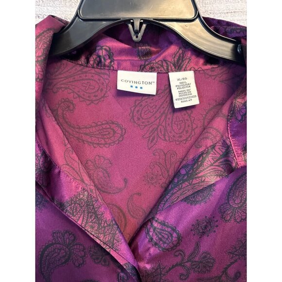 Covington Purple Paisley Satin Button-Up Shirt Size XL - Picture 2 of 3
